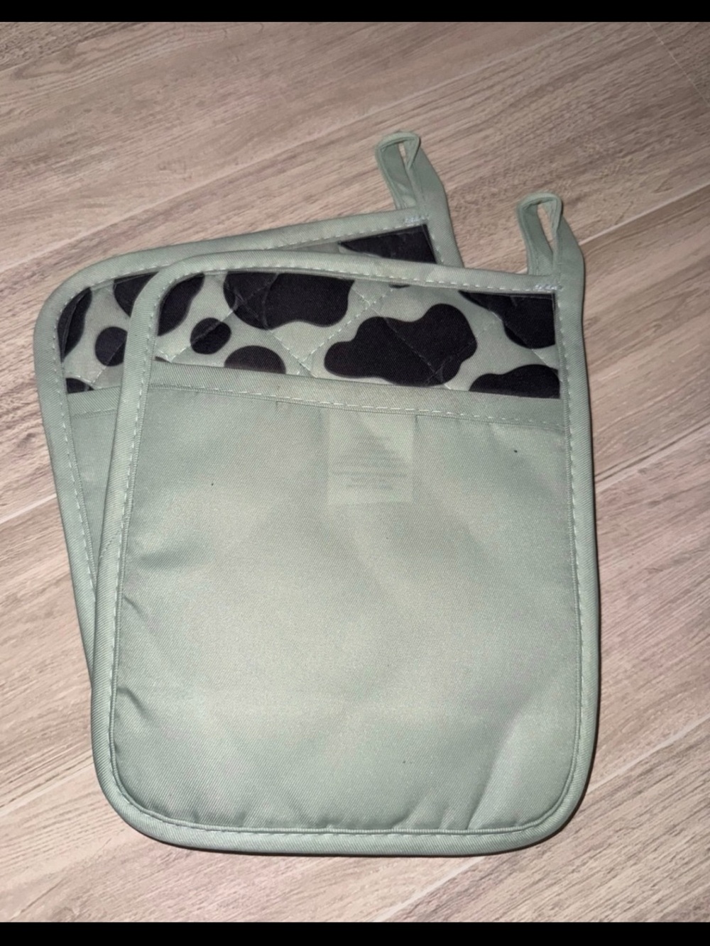 Mint Green Cow Print Quilted Pot Holders - Set of 2